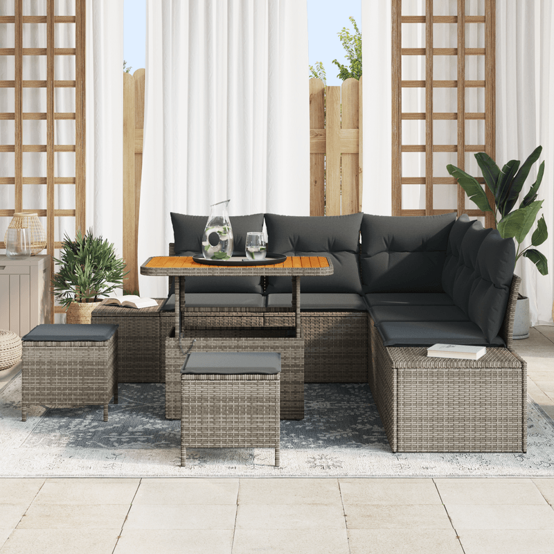 Casa si Gradina - Gradina si terasa - Mobilier exterior - Canapele si fotolii gradina - Set de sofa de gradina  cu perne gri din poliratan acacia - Infinity.ro