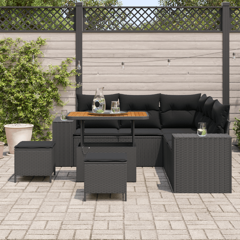 Casa si Gradina - Gradina si terasa - Mobilier exterior - Canapele si fotolii gradina - Set de Canapea pentru Gradina  cu 8 Piese cu Perne Negru Ratan Polimer Acacia - Infinity.ro