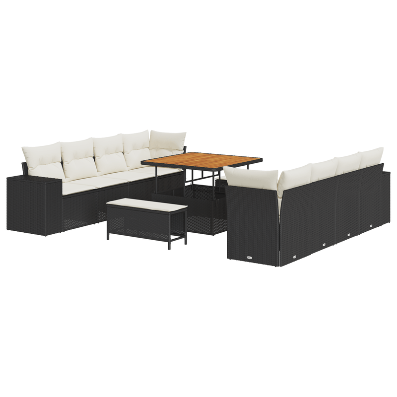 Casa si Gradina - Gradina si terasa - Mobilier exterior - Canapele si fotolii gradina - Set canapea de gradina  cu perne Negru Ratan Poli Acacia - Infinity.ro