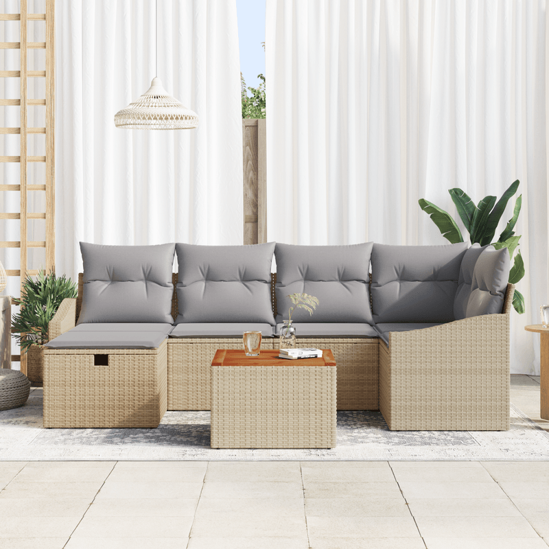 Casa si Gradina - Gradina si terasa - Mobilier exterior - Canapele si fotolii gradina - Set Canapea Gradina cu 7 Piese cu Perne Bej Ratan Poly - Infinity.ro