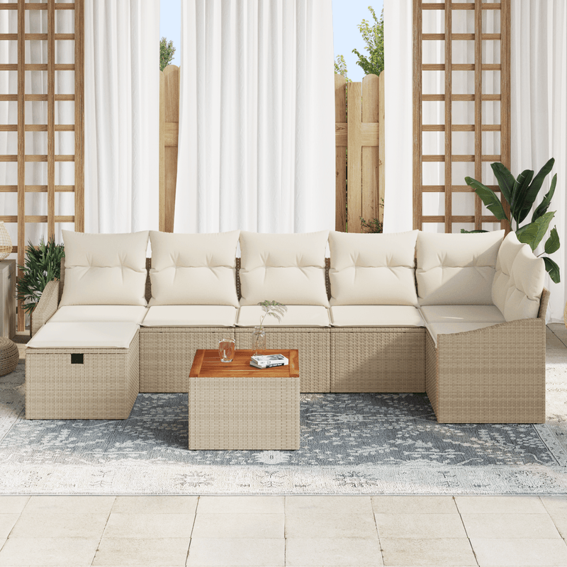 Casa si Gradina - Gradina si terasa - Mobilier exterior - Canapele si fotolii gradina - Set de canapele de gradina 8 Piese cu Perne Bej Ratan Poli - Infinity.ro
