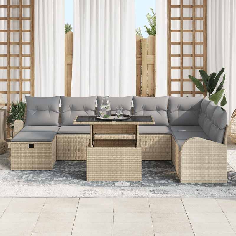 Casa si Gradina - Gradina si terasa - Mobilier exterior - Canapele si fotolii gradina - Set Canapea Gradina  9 Piese Perne Bej Polirat - Infinity.ro