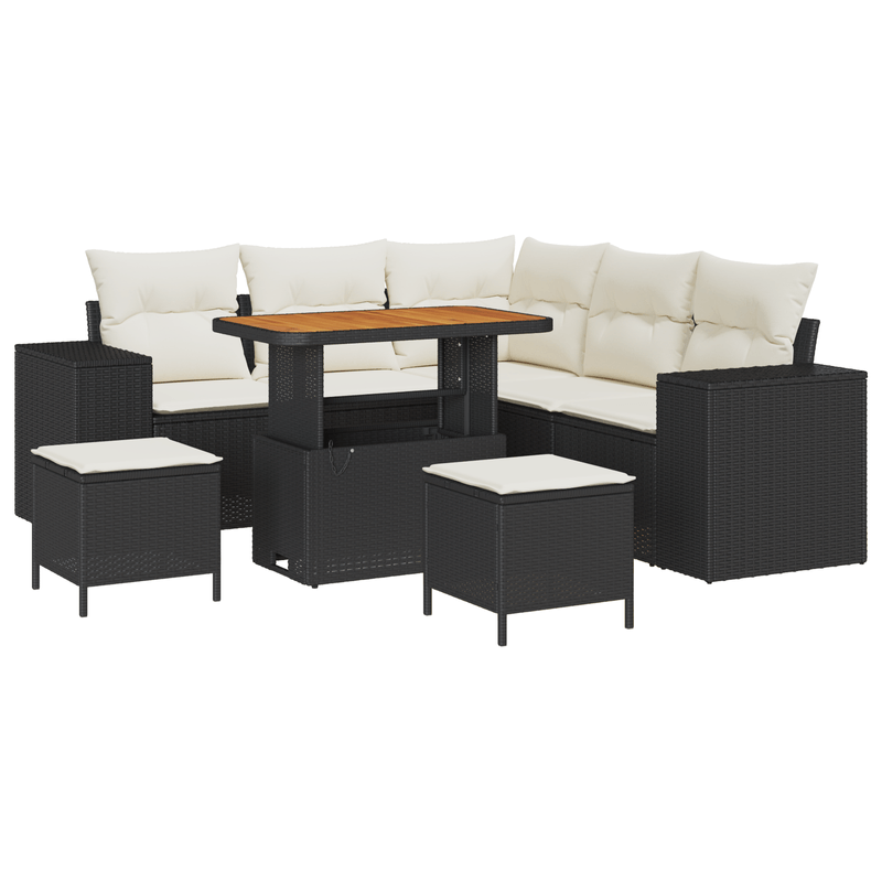 Casa si Gradina - Gradina si terasa - Mobilier exterior - Canapele si fotolii gradina - Set Canapea Gradina  cu Pernute Negre Ratan Sintetic Acacia - Infinity.ro