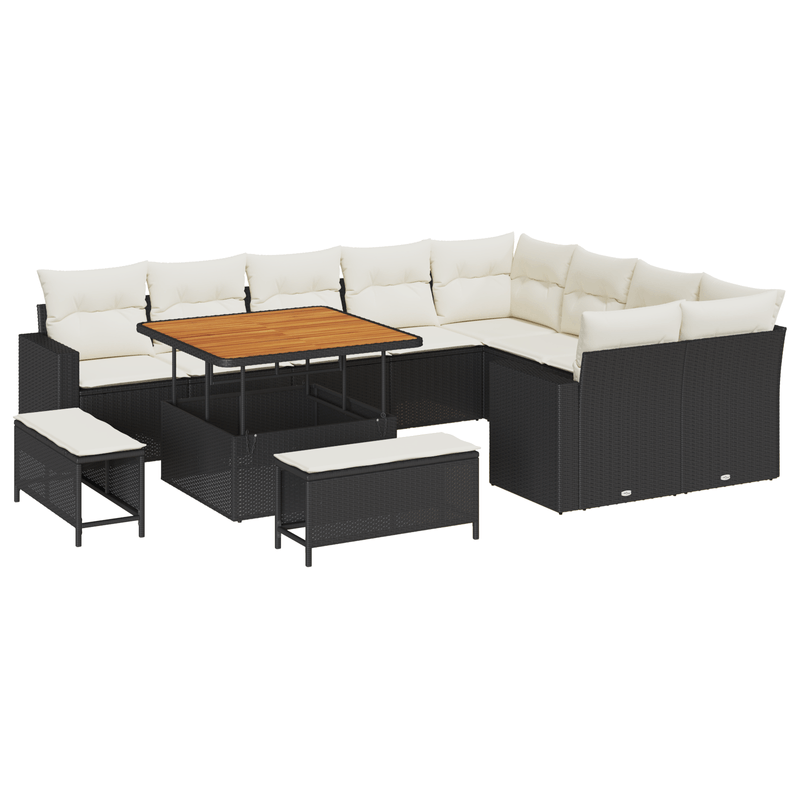Casa si Gradina - Gradina si terasa - Mobilier exterior - Canapele si fotolii gradina - Set de canapea de gradina  12 piese cu perne negre din poliratan si acacia - Infinity.ro