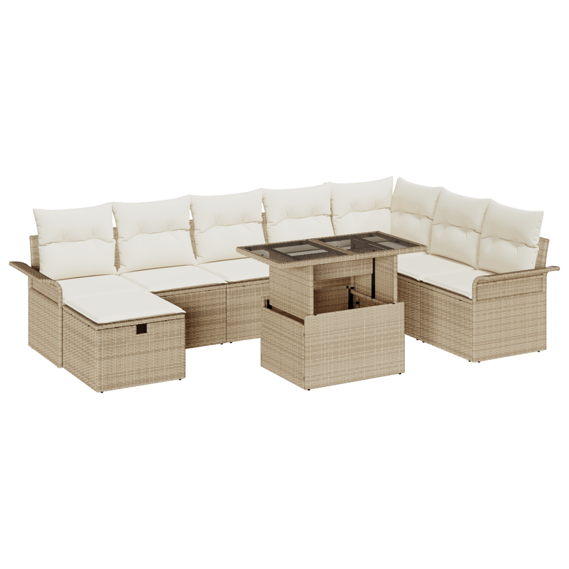 Casa si Gradina - Gradina si terasa - Mobilier exterior - Canapele si fotolii gradina - Set de sofa pentru gradina  9 piese cu perne Bej din poliratan - Infinity.ro
