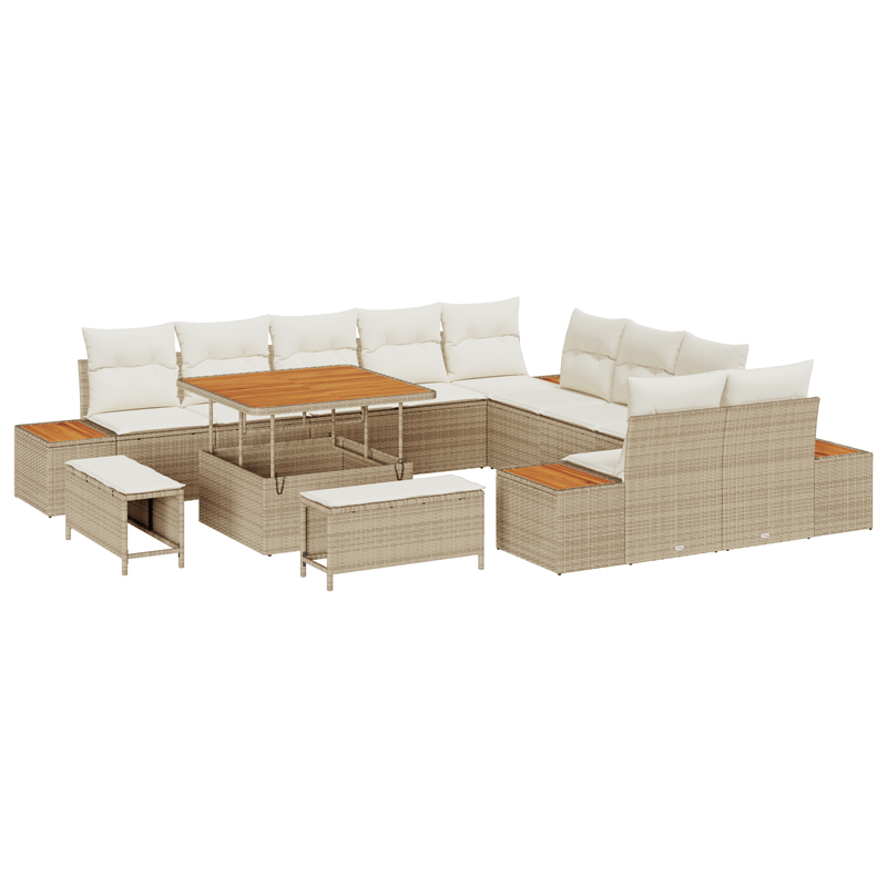 Casa si Gradina - Gradina si terasa - Mobilier exterior - Canapele si fotolii gradina - Set de Canapea pentru Gradina cu 13 Piese si Perna Bej din Ratan Poli si Acacia - Infinity.ro
