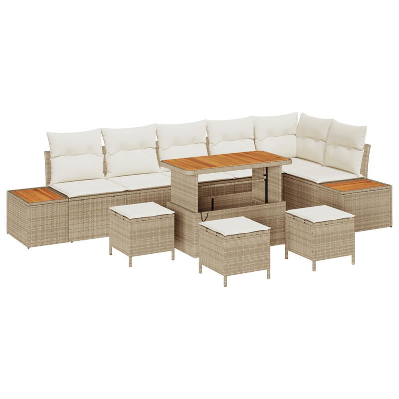 Casa si Gradina - Gradina si terasa - Mobilier exterior - Canapele si fotolii gradina - Set de 10 Piese pentru Gradina cu Perne Bej Poliratan Acacia - Infinity.ro