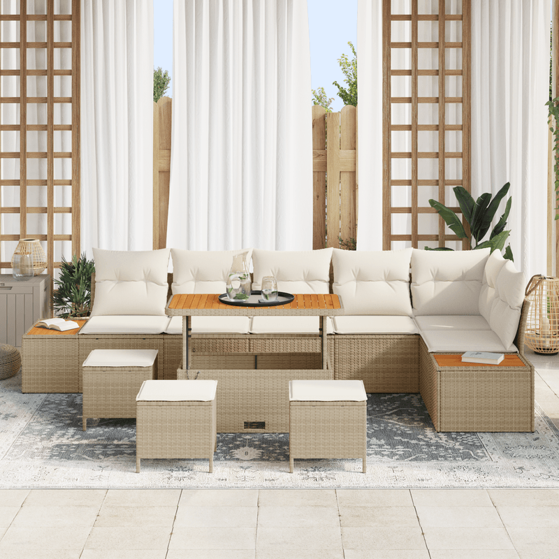 Casa si Gradina - Gradina si terasa - Mobilier exterior - Canapele si fotolii gradina - Set de 10 Piese pentru Gradina cu Perne Bej Poliratan Acacia - Infinity.ro