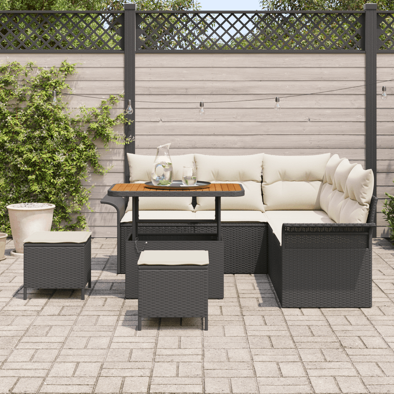 Casa si Gradina - Gradina si terasa - Mobilier exterior - Canapele si fotolii gradina - Set de Sofa pentru Gradina  cu 8 piese si perne negre din poliratan Acacia - Infinity.ro