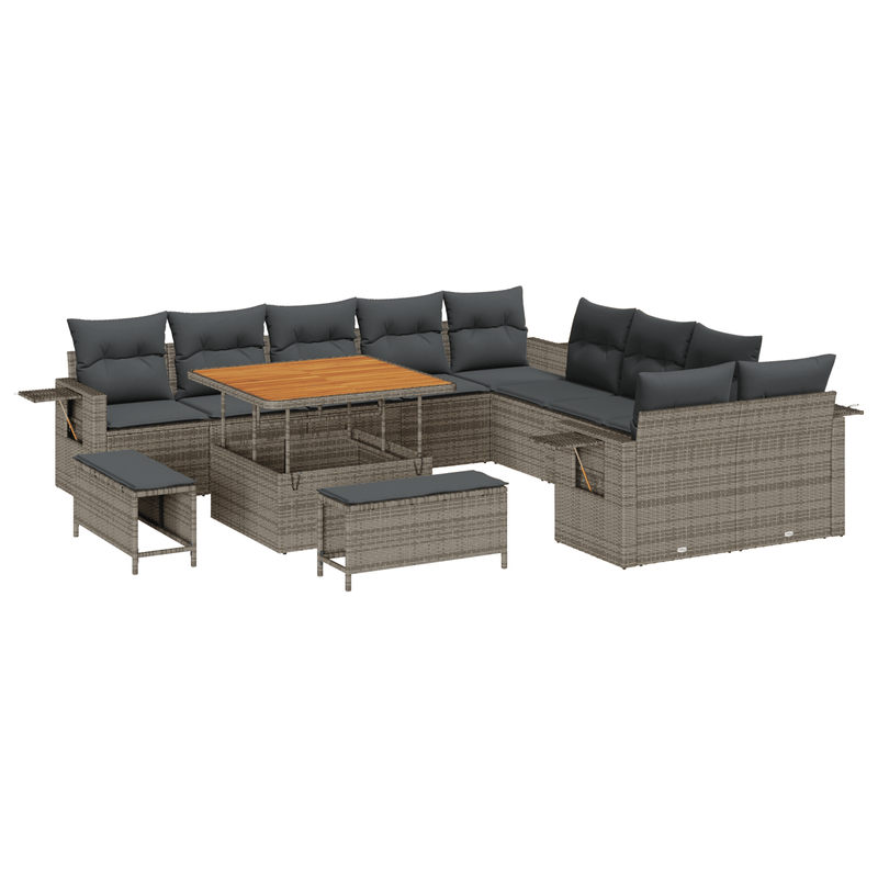 Casa si Gradina - Gradina si terasa - Mobilier exterior - Canapele si fotolii gradina - Set Canapea de Gradina  cu 13 Piese si Perne Gri din Ratan Polietilenic Acacia - Infinity.ro