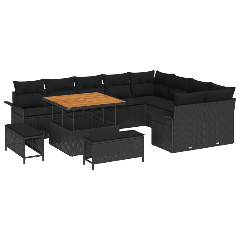 Casa si Gradina - Gradina si terasa - Mobilier exterior - Canapele si fotolii gradina - Set de Canapea de Gradina  12 Piese cu Perne Negru Poliratan Acacia - Infinity.ro