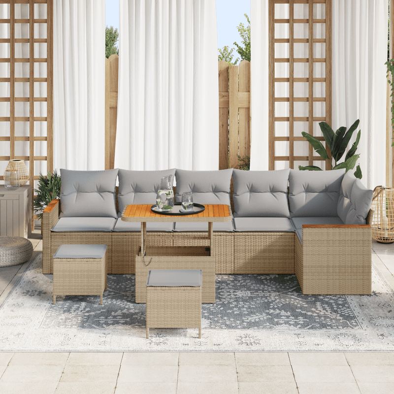 Casa si Gradina - Gradina si terasa - Mobilier exterior - Canapele si fotolii gradina - Set canapea gradina  9 piese + perne bej ratan polimeric Acacia - Infinity.ro