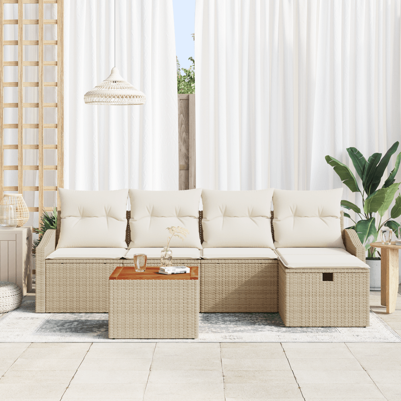 Casa si Gradina - Gradina si terasa - Mobilier exterior - Canapele si fotolii gradina - Set de canapea de gradina , 6 piese, cu perne, bej, ratan poly - Infinity.ro