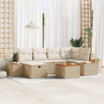 Casa si Gradina - Gradina si terasa - Mobilier exterior - Canapele si fotolii gradina - Set de canapea de gradina cu 7 piese si perne Bej din Ratan Polipropilenic - Infinity.ro