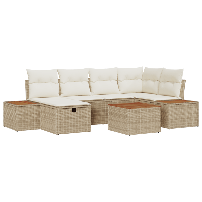 Casa si Gradina - Gradina si terasa - Mobilier exterior - Canapele si fotolii gradina - Set de canapea de gradina cu 7 piese si perne Bej din Ratan Polipropilenic - Infinity.ro