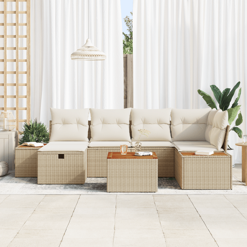 Casa si Gradina - Gradina si terasa - Mobilier exterior - Canapele si fotolii gradina - Set de canapea de gradina cu 7 piese si perne Bej din Ratan Polipropilenic - Infinity.ro