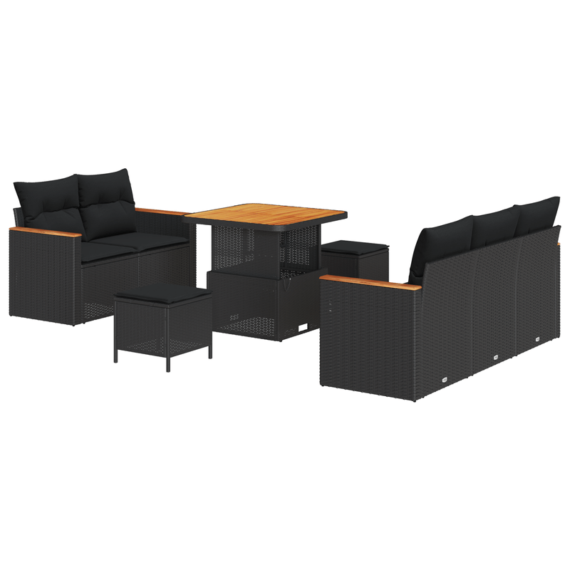 Casa si Gradina - Gradina si terasa - Mobilier exterior - Canapele si fotolii gradina - Set Canapea Gradina  8 Piese si Pernute Negru Poliratan Acacia - Infinity.ro