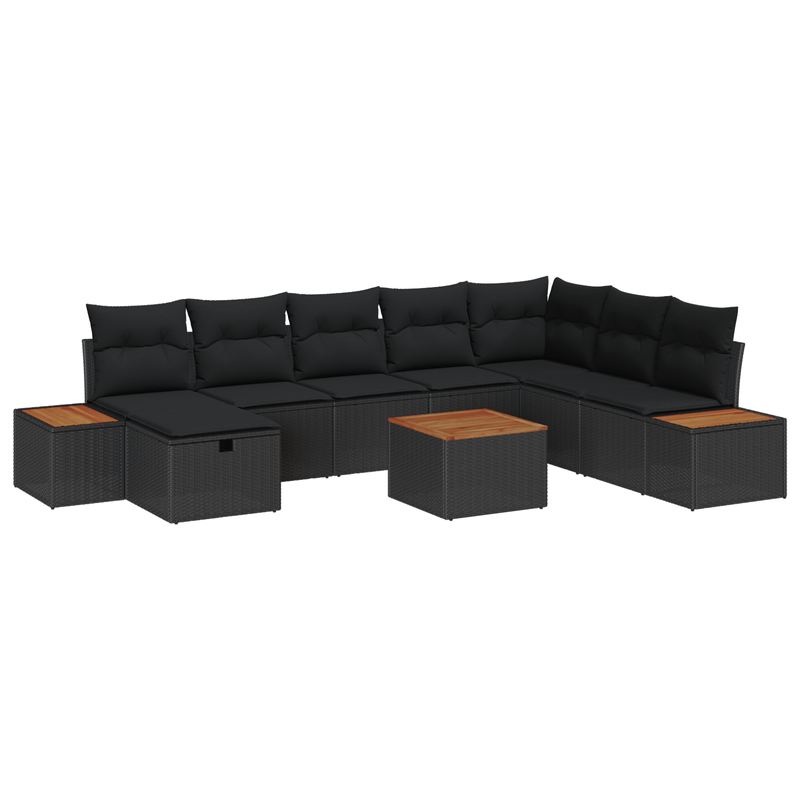 Casa si Gradina - Gradina si terasa - Mobilier exterior - Canapele si fotolii gradina - Set de canapele de gradina  9 piese cu perne negru poliratan - Infinity.ro