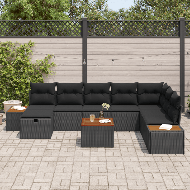 Casa si Gradina - Gradina si terasa - Mobilier exterior - Canapele si fotolii gradina - Set de canapele de gradina  9 piese cu perne negru poliratan - Infinity.ro