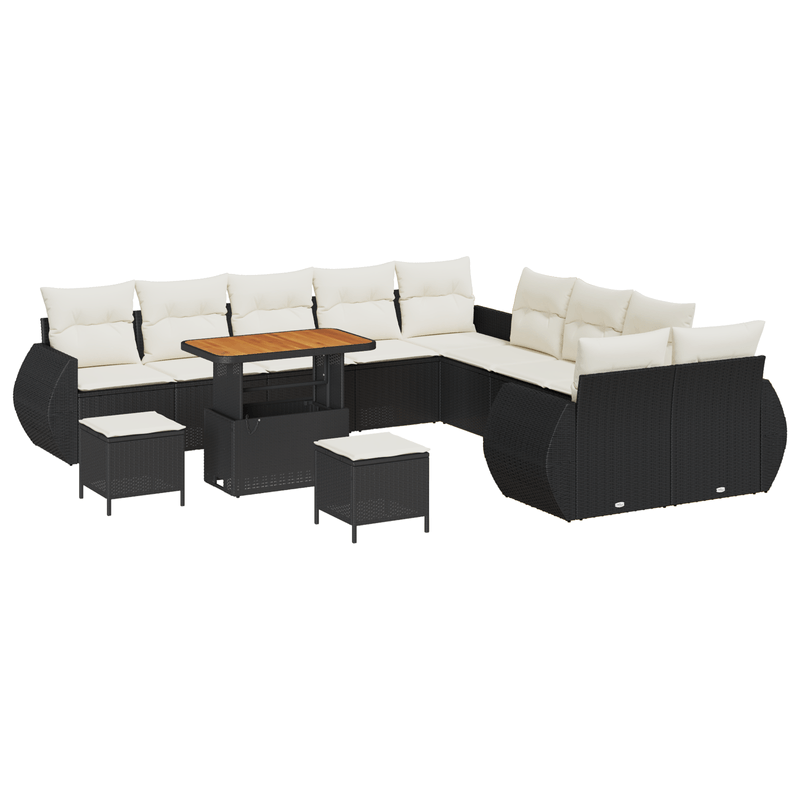 Casa si Gradina - Gradina si terasa - Mobilier exterior - Canapele si fotolii gradina - Set de canapea pentru gradina  cu 13 piese si perne in poliratan negru si acacia - Infinity.ro