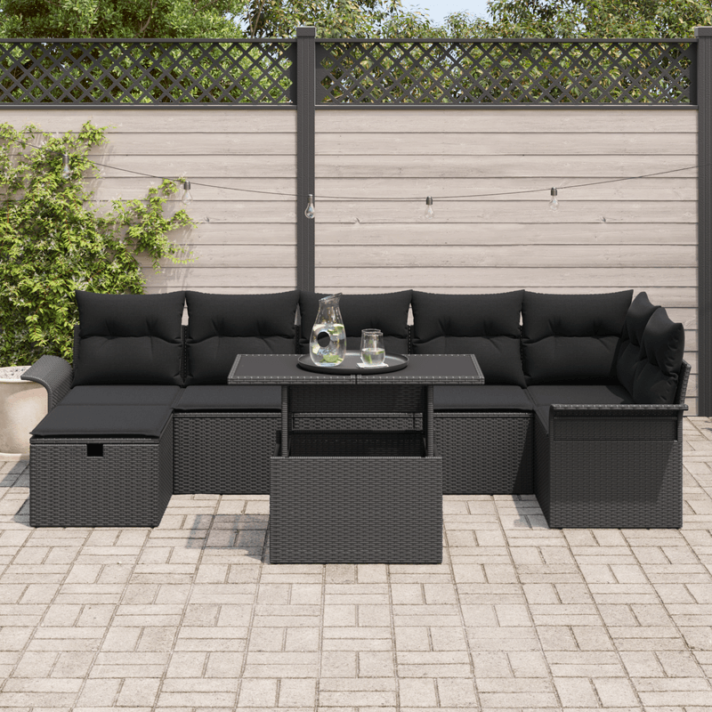 Casa si Gradina - Gradina si terasa - Mobilier exterior - Canapele si fotolii gradina - Set Canapea Gradina 8 Piese cu Perne Negru Poliratan - Infinity.ro