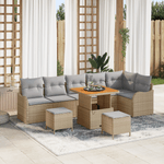 Casa si Gradina - Gradina si terasa - Mobilier exterior - Canapele si fotolii gradina - Set canapea de gradina  9 piese cu perne bej din poliratan si acacia - Infinity.ro