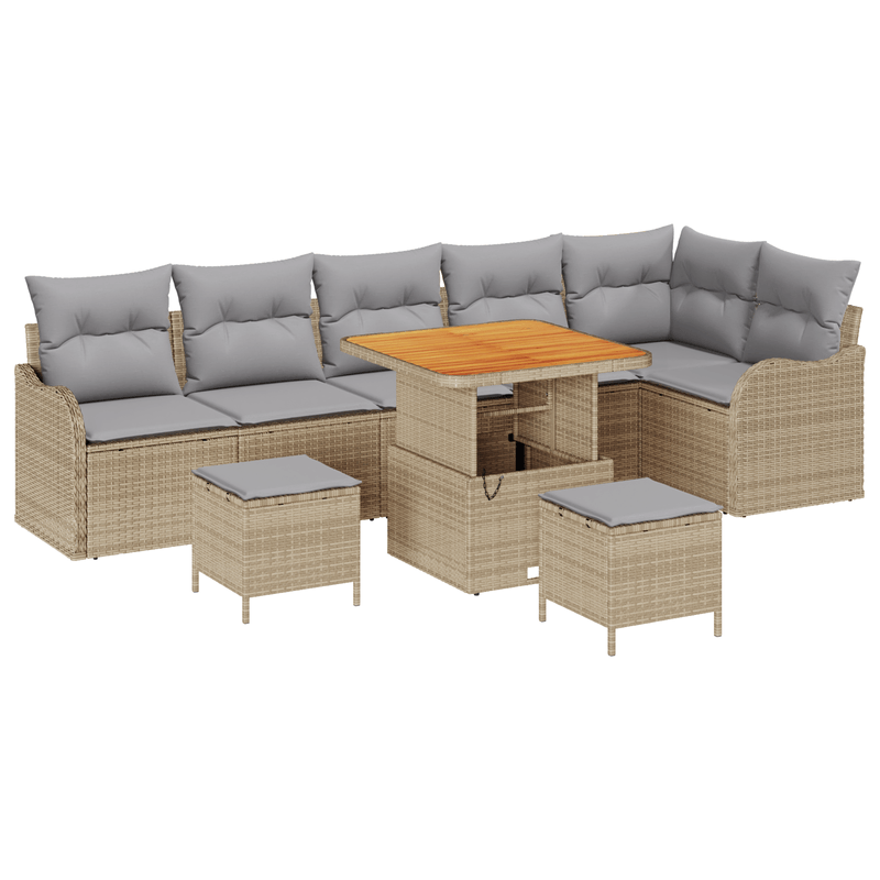 Casa si Gradina - Gradina si terasa - Mobilier exterior - Canapele si fotolii gradina - Set canapea de gradina  9 piese cu perne bej din poliratan si acacia - Infinity.ro