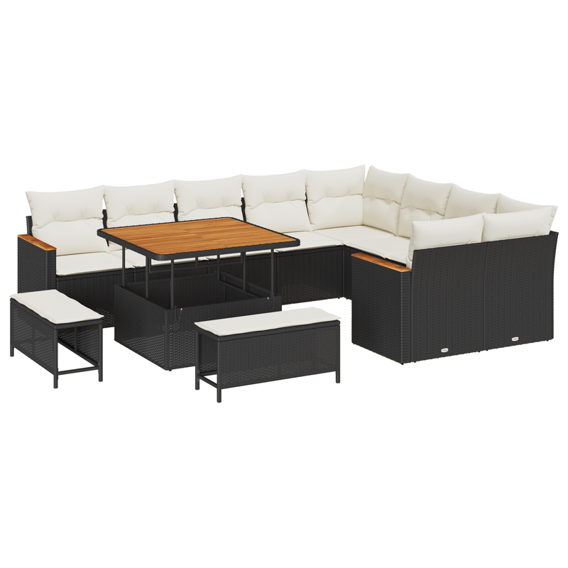 Casa si Gradina - Gradina si terasa - Mobilier exterior - Canapele si fotolii gradina - Set de canapea de gradina  cu 12 piese si perne Negre din ratan politat Acacia - Infinity.ro