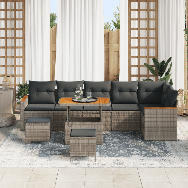Casa si Gradina - Gradina si terasa - Mobilier exterior - Canapele si fotolii gradina - Set canapele gradina  9 piese perne gri din ratan polimeric acacia - Infinity.ro