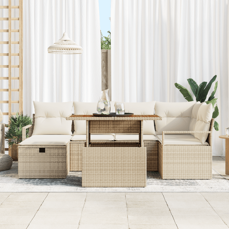 Casa si Gradina - Gradina si terasa - Mobilier exterior - Canapele si fotolii gradina - Set canapea gradina 7 piese cu perne poliratan bej - Infinity.ro