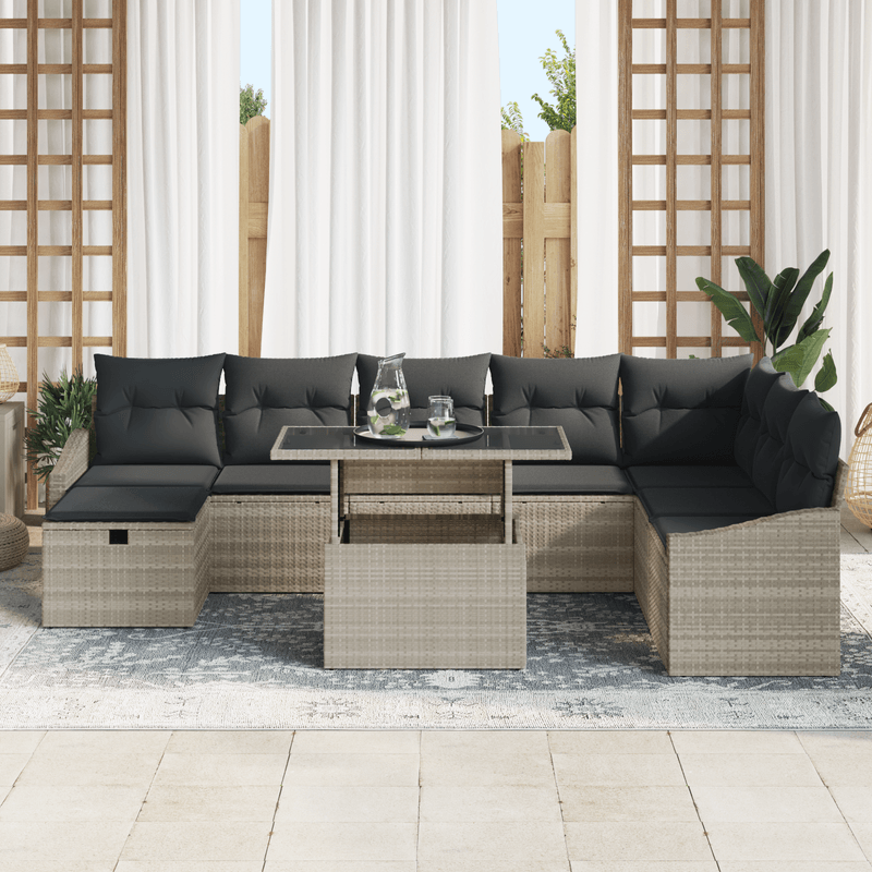 Casa si Gradina - Gradina si terasa - Mobilier exterior - Canapele si fotolii gradina - Set de 9 Piese Canapea pentru Gradina cu Perne Gri Ratan Sintetic - Infinity.ro