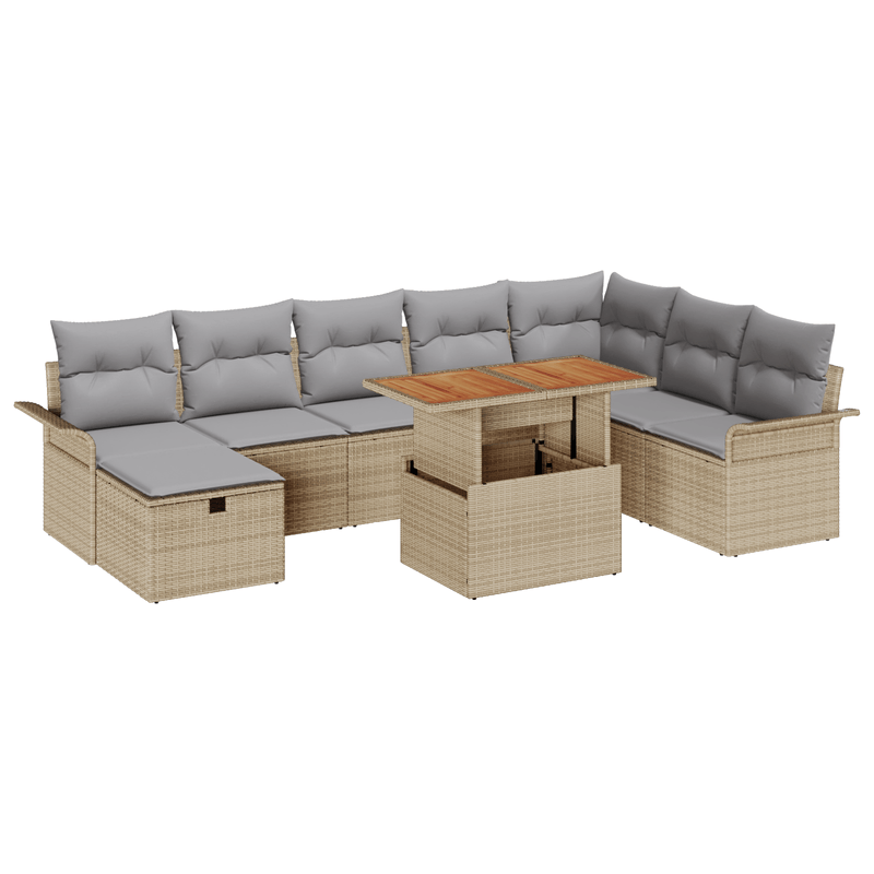 Casa si Gradina - Gradina si terasa - Mobilier exterior - Canapele si fotolii gradina - Set de canapea pentru gradina 9 piese cu perne Bej Poliratan - Infinity.ro