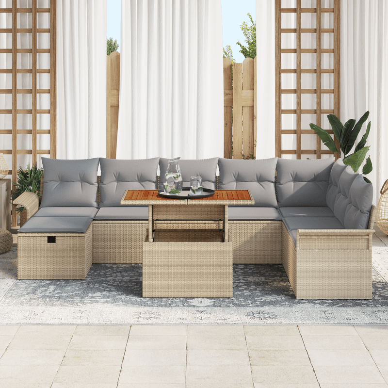 Casa si Gradina - Gradina si terasa - Mobilier exterior - Canapele si fotolii gradina - Set de canapea pentru gradina 9 piese cu perne Bej Poliratan - Infinity.ro