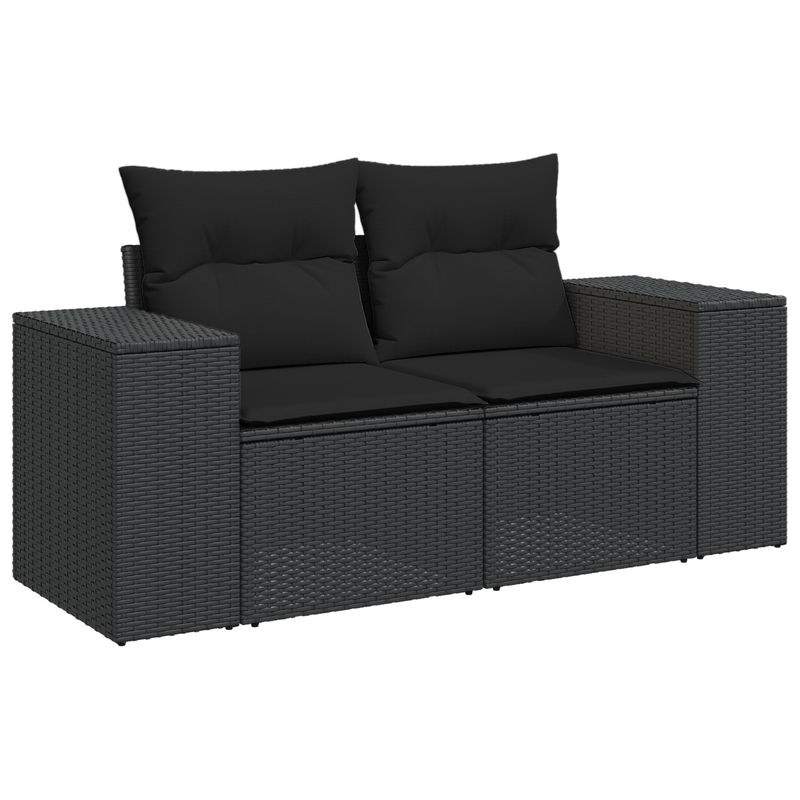 Casa si Gradina - Gradina si terasa - Mobilier exterior - Canapele si fotolii gradina - Set de 9 Piese pentru Gradina  cu Pernute Negru din Ratan Poliester si Acacia - Infinity.ro