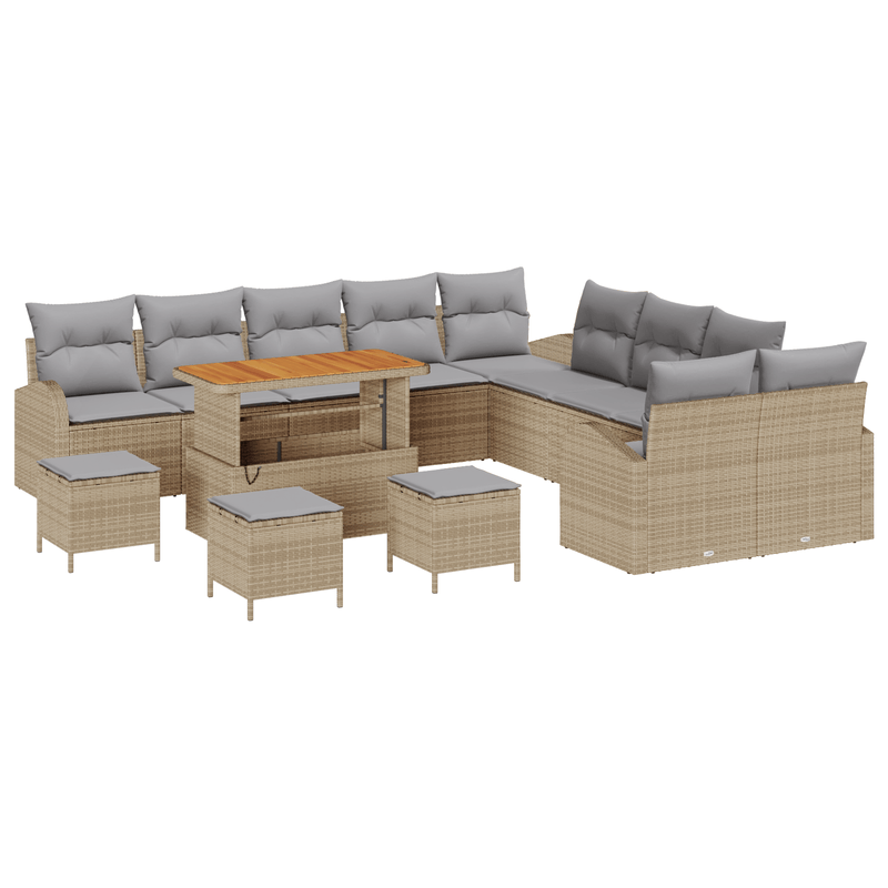 Casa si Gradina - Gradina si terasa - Mobilier exterior - Canapele si fotolii gradina - Set de 14 Piese pentru Gradina cu Perne Bej Ratan Polivinil Acacia - Infinity.ro