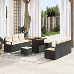 Casa si Gradina - Gradina si terasa - Mobilier exterior - Canapele si fotolii gradina - Set canapea gradina  9 piese cu perne Negru Ratan Poli Acacia - Infinity.ro