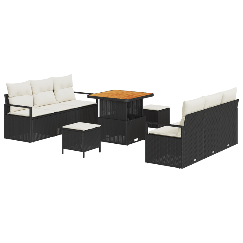 Casa si Gradina - Gradina si terasa - Mobilier exterior - Canapele si fotolii gradina - Set canapea gradina  9 piese cu perne Negru Ratan Poli Acacia - Infinity.ro