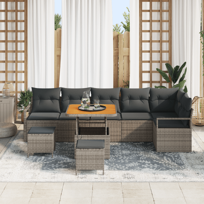 Casa si Gradina - Gradina si terasa - Mobilier exterior - Canapele si fotolii gradina - Set de sofa de gradina  cu 9 piese si perne gri din poliratan acacia - Infinity.ro