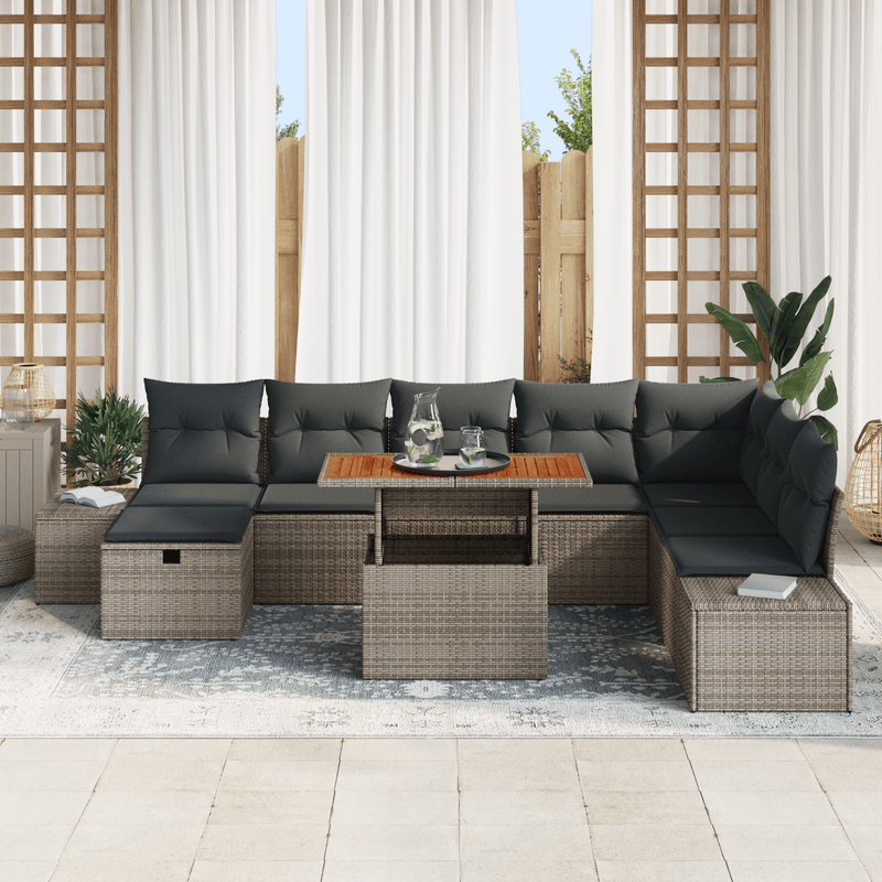 Casa si Gradina - Gradina si terasa - Mobilier exterior - Canapele si fotolii gradina - Set dining gradina 9 piese cu perne Gri Ratan Poliester - Infinity.ro