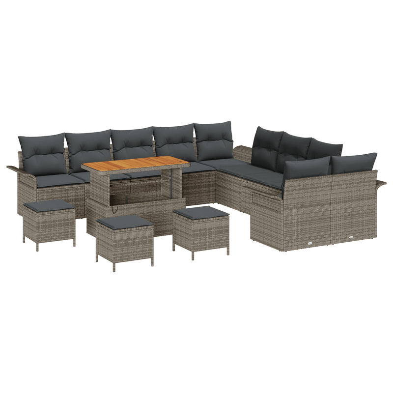 Casa si Gradina - Gradina si terasa - Mobilier exterior - Canapele si fotolii gradina - Set canapea de gradina  cu 14 piese cu perne gri ratan poli acacia - Infinity.ro