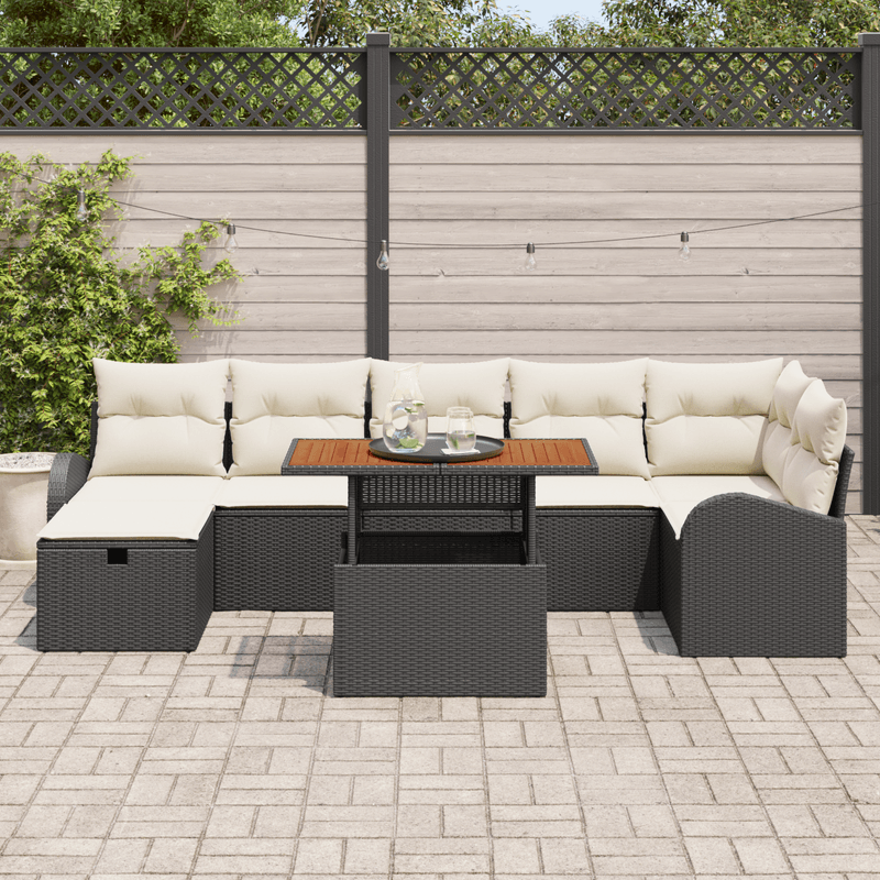 Casa si Gradina - Gradina si terasa - Mobilier exterior - Canapele si fotolii gradina - Set canapea gradina  8 piese cu perne Negru Ratan Poli - Infinity.ro