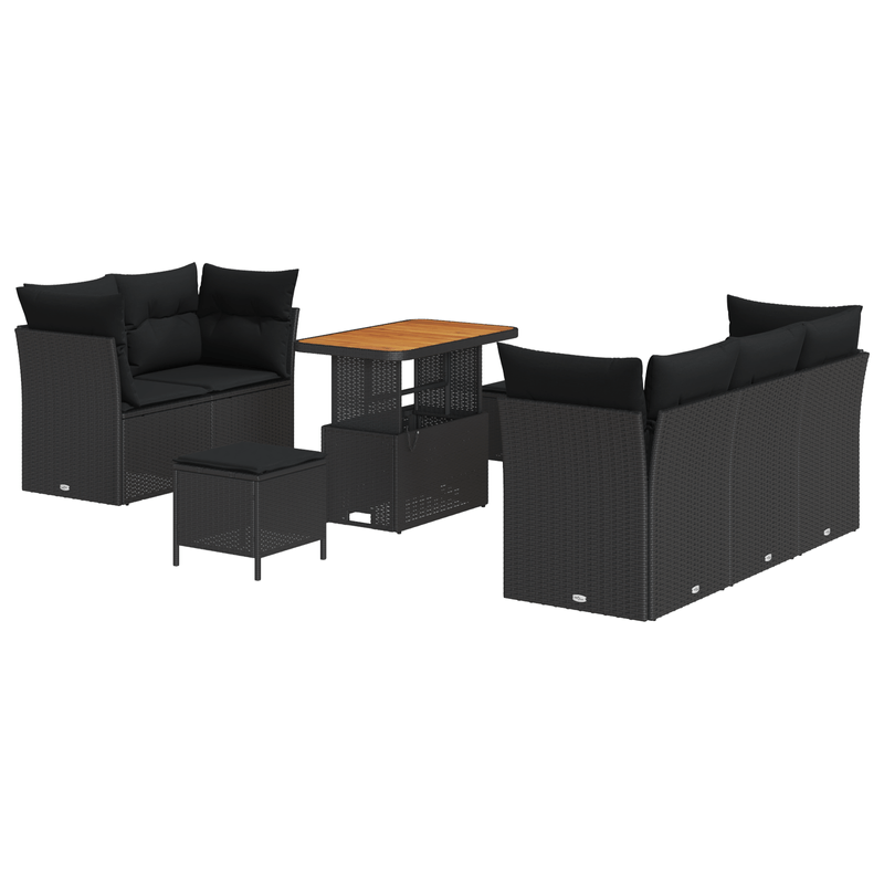Casa si Gradina - Gradina si terasa - Mobilier exterior - Canapele si fotolii gradina - Set Canapea Gradina  cu 8 Piese si Perna Ratan Poli Negru Acacia - Infinity.ro