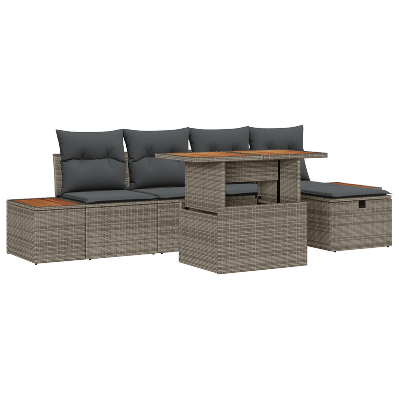 Casa si Gradina - Gradina si terasa - Mobilier exterior - Canapele si fotolii gradina - Set canapea gradina  cu 6 piese si perne gri din poliratan acacia - Infinity.ro