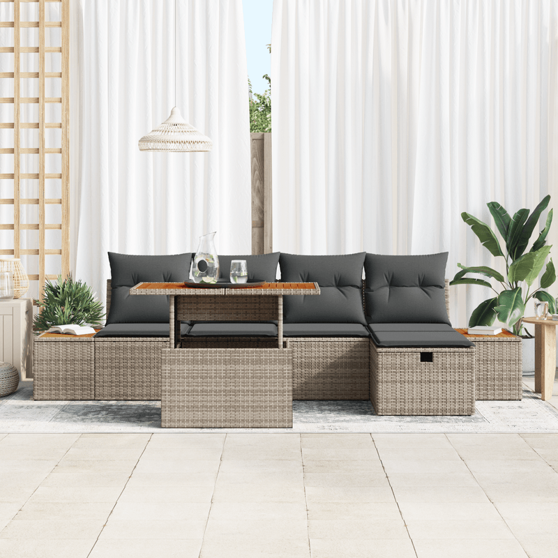 Casa si Gradina - Gradina si terasa - Mobilier exterior - Canapele si fotolii gradina - Set canapea gradina  cu 6 piese si perne gri din poliratan acacia - Infinity.ro