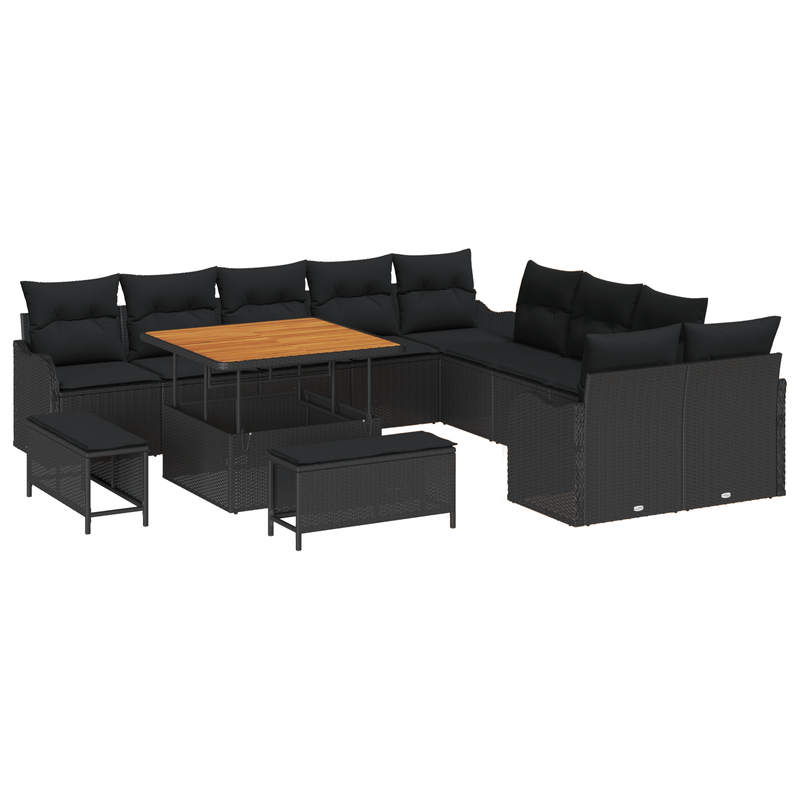 Casa si Gradina - Gradina si terasa - Mobilier exterior - Canapele si fotolii gradina - Set Canapele Gradina  13 Piese Pernute Negru Poliratan Acacia - Infinity.ro