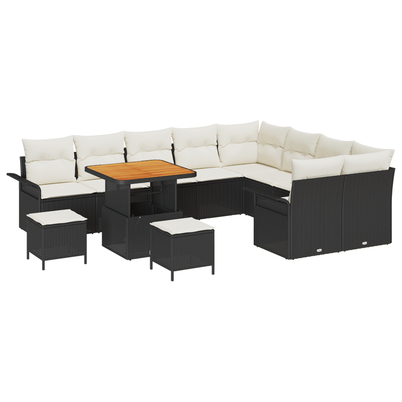 Casa si Gradina - Gradina si terasa - Mobilier exterior - Canapele si fotolii gradina - Set canapea gradina  12 piese cu perne negre poliratan acacia - Infinity.ro