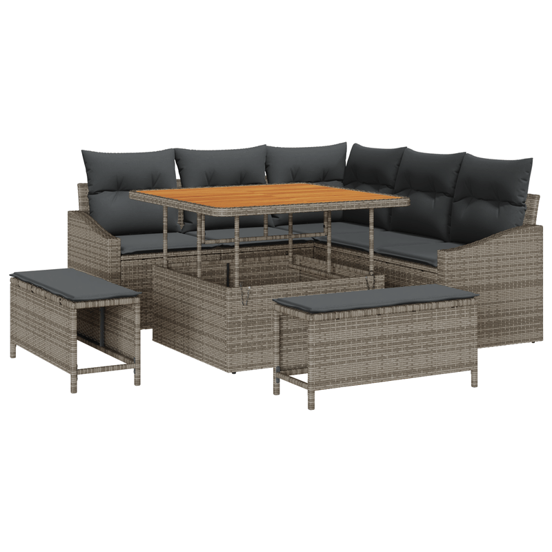 Casa si Gradina - Gradina si terasa - Mobilier exterior - Canapele si fotolii gradina - set canapea gradina 8 piese cu perne gri poli-ratan acacia - Infinity.ro