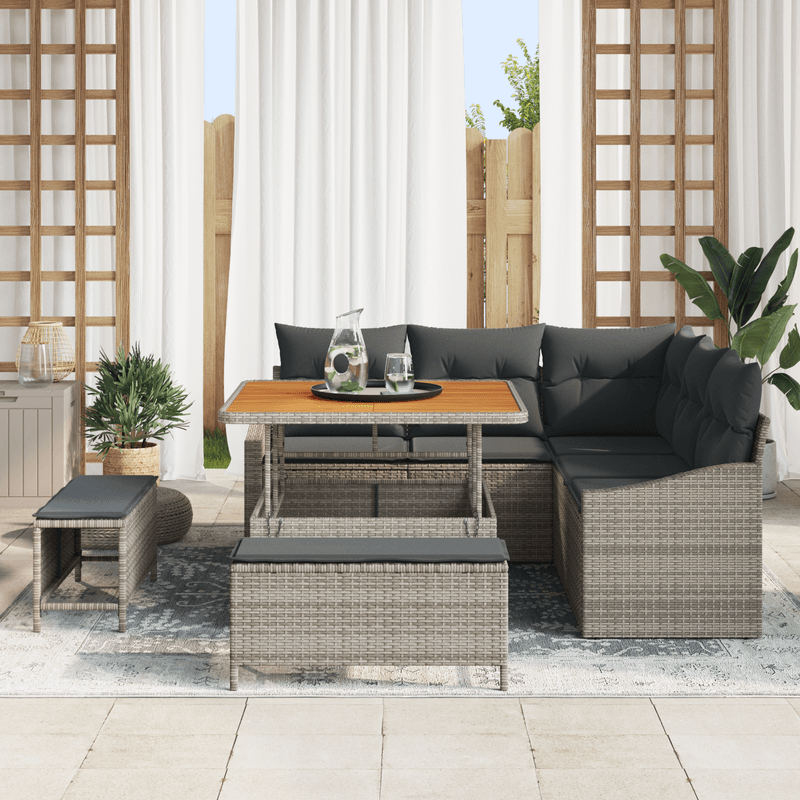 Casa si Gradina - Gradina si terasa - Mobilier exterior - Canapele si fotolii gradina - set canapea gradina 8 piese cu perne gri poli-ratan acacia - Infinity.ro