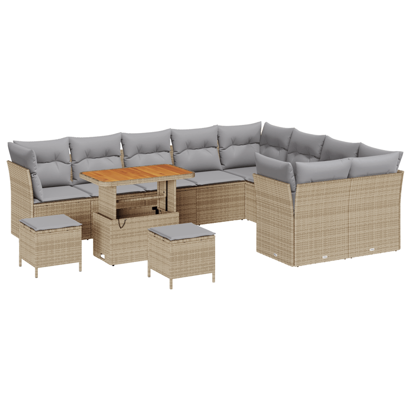 Casa si Gradina - Gradina si terasa - Mobilier exterior - Canapele si fotolii gradina - Set canapea gradina  12 piese cu perne Bej din ratan poliester acacia - Infinity.ro