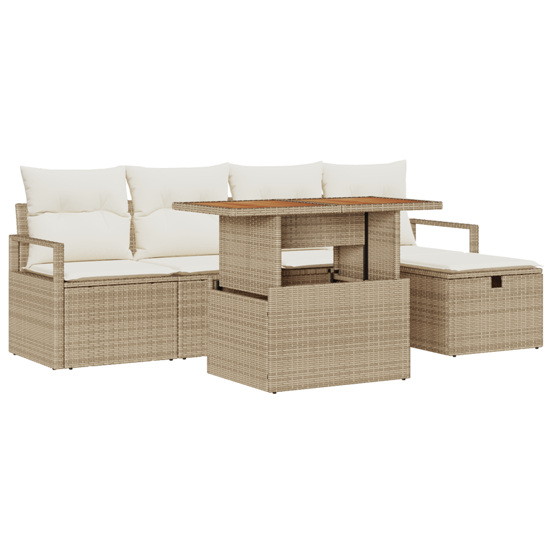 Casa si Gradina - Gradina si terasa - Mobilier exterior - Canapele si fotolii gradina - Set Canapea Gradina 6 Piese cu Pernite Bej Poli Ratan - Infinity.ro